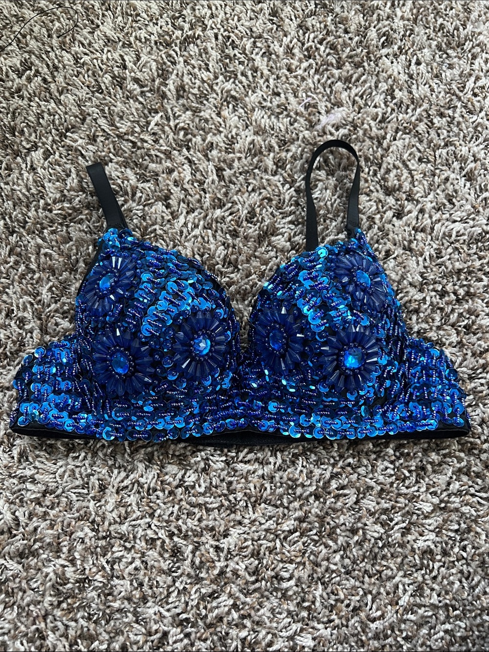 Sequin Embellished Blue Bralette